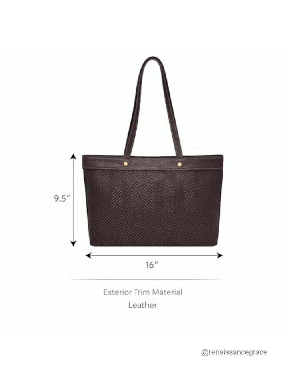 Woven Leather Trim Tote Bag with Laptop Compartment, Shoulder Strap, Zipper